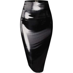 imageHybrid ampamp Company Womens Premium Nylon Ponte Stretch High Waist Pencil Suit Skirt Below KneeShiny Black