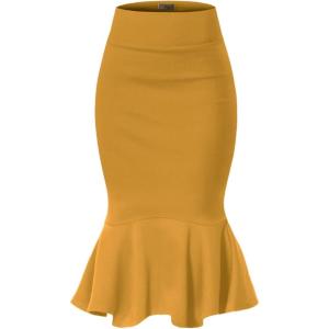 imageHybrid ampamp Company Womens Premium Nylon Ponte Stretch Office Fishtail Pencil Skirt High Waist Made in The USA Below KneeMustardksk450101073t
