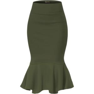 imageHybrid ampamp Company Womens Premium Nylon Ponte Stretch Office Fishtail Pencil Skirt High Waist Made in The USA Below KneeOliveksk450101073t