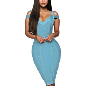 imageHybrid ampamp Company Womens Elegance V Neck Stretch Chic Bandage DressDrbd132lightblue