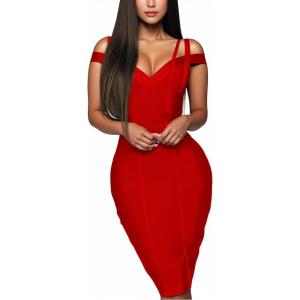 imageHybrid ampamp Company Womens Elegance V Neck Stretch Chic Bandage DressDrbd132red