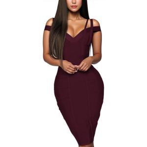 imageHybrid ampamp Company Womens Elegance V Neck Stretch Chic Bandage DressDrbd132wine