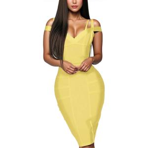 imageHybrid ampamp Company Womens Elegance V Neck Stretch Chic Bandage DressDrbd132yellow