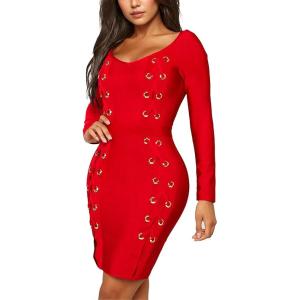 imageHybrid ampamp Company Womens Elegance V Neck Stretch Chic Bandage DressDrbd197red