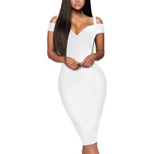imageHybrid ampamp Company Womens Elegance V Neck Stretch Chic Bandage DressDrbdy420white