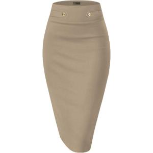 imageHybrid ampamp Company Womens Pencil Skirt Premium Nylon Ponte Stretch Office Made in The USA Below KneeKhaki