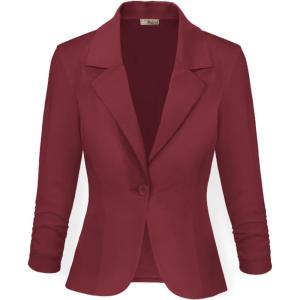 imageHybrid ampamp Company Women Super Comfy Ponte Office Blazer1073tdrkred
