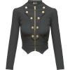 imageHybrid ampamp Company Womens Fashion Military Crop Premium Ultra Stretch GoldSliver Zip Up Dressy Blazer JacketCharcoal