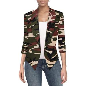 imageHybrid ampamp Company Womens Casual Work Office Blazer Jacket Open Front Shawl with 34 Scrunch Sleeves10188camouflage