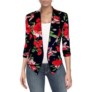 imageHybrid ampamp Company Womens Casual Work Office Blazer Jacket Open Front Shawl with 34 Scrunch Sleeves10963blackMult