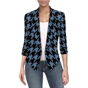 imageHybrid ampamp Company Womens Casual Work Office Blazer Jacket Open Front Shawl with 34 Scrunch Sleeves11394blkblu