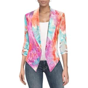 imageHybrid ampamp Company Womens Casual Work Office Blazer Jacket Open Front Shawl with 34 Scrunch Sleeves7701coralmulti