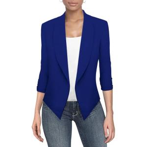imageHybrid ampamp Company Womens Casual Work Office Blazer Jacket Open Front Shawl with 34 Scrunch SleevesCobaltblue
