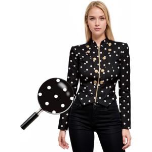 imageHybrid ampamp Company Womens Fashion Military Crop Premium Ultra Stretch GoldSliver Zip Up Dressy Blazer Jacket10575blackWhit