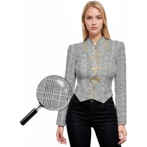 imageHybrid ampamp Company Womens Fashion Military Crop Premium Ultra Stretch GoldSliver Zip Up Dressy Blazer Jacket10623blackIvor