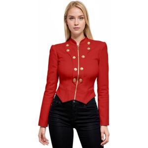 imageHybrid ampamp Company Womens Fashion Military Crop Premium Ultra Stretch GoldSliver Zip Up Dressy Blazer JacketRed