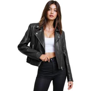 imageOlivia Miller Womens Faux Leather Moto Biker Jacket Long Sleeve Zip JacketJk5208black