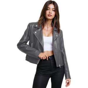 imageOlivia Miller Womens Faux Leather Moto Biker Jacket Long Sleeve Zip JacketJk5208gray