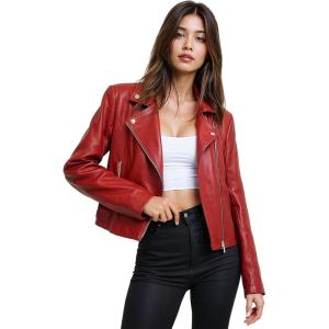 imageOlivia Miller Womens Faux Leather Moto Biker Jacket Long Sleeve Zip JacketJk5208red