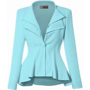 imageHybrid ampamp Company Womens Casual Work Office Dressy Double Lapel Single Button Peplum Comfortable BlazerAqua
