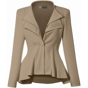 imageHybrid ampamp Company Womens Casual Work Office Dressy Double Lapel Single Button Peplum Comfortable BlazerBeigeKhakdressy  Premium Weight