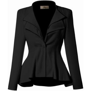 imageHybrid ampamp Company Womens Casual Work Office Dressy Double Lapel Single Button Peplum Comfortable BlazerBlack
