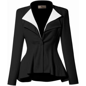 imageHybrid ampamp Company Womens Casual Work Office Dressy Double Lapel Single Button Peplum Comfortable BlazerBlackwhitejk43865