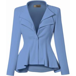 imageHybrid ampamp Company Womens Casual Work Office Dressy Double Lapel Single Button Peplum Comfortable BlazerBlueperiwinkle