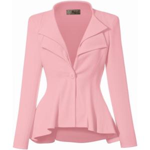imageHybrid ampamp Company Womens Casual Work Office Dressy Double Lapel Single Button Peplum Comfortable BlazerBlushdressy  Premium Weight