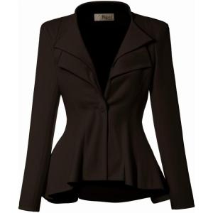 imageHybrid ampamp Company Womens Casual Work Office Dressy Double Lapel Single Button Peplum Comfortable BlazerBrowndressy  Premium Weight