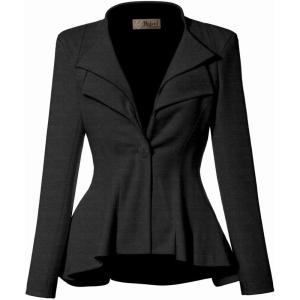 imageHybrid ampamp Company Womens Casual Work Office Dressy Double Lapel Single Button Peplum Comfortable BlazerCharcoaldressy  Premium Weight