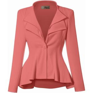 imageHybrid ampamp Company Womens Casual Work Office Dressy Double Lapel Single Button Peplum Comfortable BlazerCoraldressy  Premium Weight
