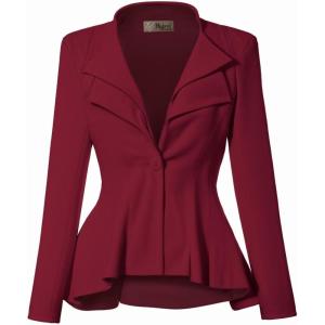 imageHybrid ampamp Company Womens Casual Work Office Dressy Double Lapel Single Button Peplum Comfortable BlazerDark Red