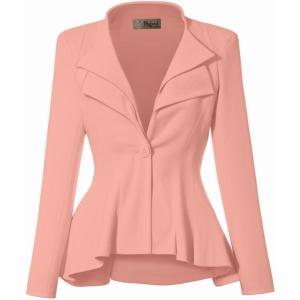 imageHybrid ampamp Company Womens Casual Work Office Dressy Double Lapel Single Button Peplum Comfortable BlazerLight Coradressy  Premium Weight