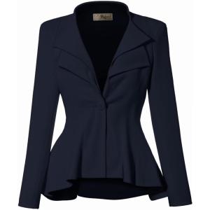 imageHybrid ampamp Company Womens Casual Work Office Dressy Double Lapel Single Button Peplum Comfortable BlazerNavydressy  Premium Weight
