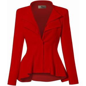 imageHybrid ampamp Company Womens Casual Work Office Dressy Double Lapel Single Button Peplum Comfortable BlazerReddressy  Premium Weight