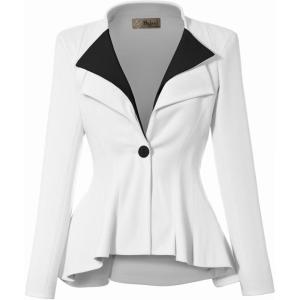 imageHybrid ampamp Company Womens Casual Work Office Dressy Double Lapel Single Button Peplum Comfortable BlazerWhiteblack