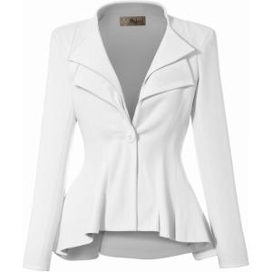 imageHybrid ampamp Company Womens Casual Work Office Dressy Double Lapel Single Button Peplum Comfortable BlazerWhitedressy  Premium Weight
