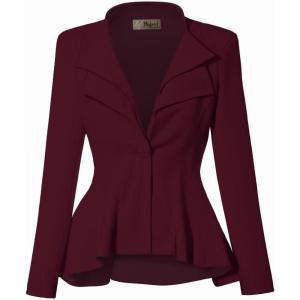 imageHybrid ampamp Company Womens Casual Work Office Dressy Double Lapel Single Button Peplum Comfortable BlazerWinedressy  Premium Weight