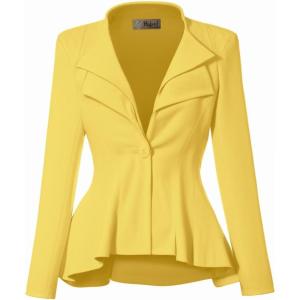imageHybrid ampamp Company Womens Casual Work Office Dressy Double Lapel Single Button Peplum Comfortable BlazerYellow