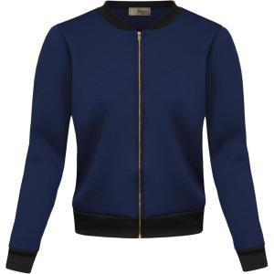 imageHybrid ampamp Company Womens Fashion Color Casual Office Comfy Zip Up Bomber Jacket Made in USAPerforatednavy