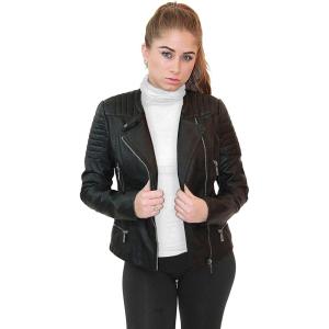 imageOlivia Miller Womens Faux Leather Zip Up Moto Biker JacketBlack