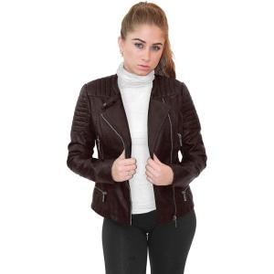 imageOlivia Miller Womens Faux Leather Zip Up Moto Biker JacketBrown