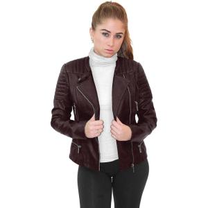 imageOlivia Miller Womens Faux Leather Zip Up Moto Biker JacketBurgundy