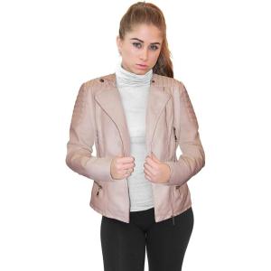 imageOlivia Miller Womens Faux Leather Zip Up Moto Biker JacketDusty Rose