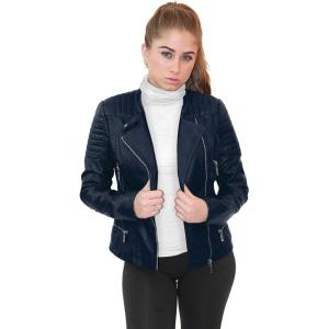 imageOlivia Miller Womens Faux Leather Zip Up Moto Biker JacketNavy