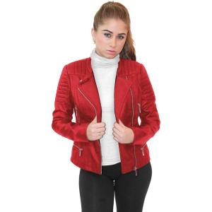 imageOlivia Miller Womens Faux Leather Zip Up Moto Biker JacketRed