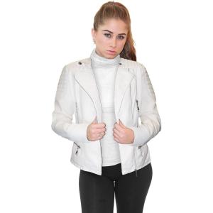 imageOlivia Miller Womens Faux Leather Zip Up Moto Biker JacketWhite