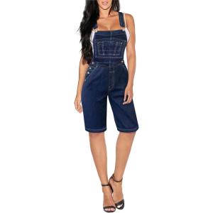 imageHybrid ampamp Company Womens Leisure Adjustable Straps Stretch Bermuda Denim jumpsuits OverallsBvj156998darkwash