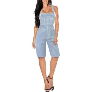 imageHybrid ampamp Company Womens Leisure Adjustable Straps Stretch Bermuda Denim jumpsuits OverallsBvj156998light Wash